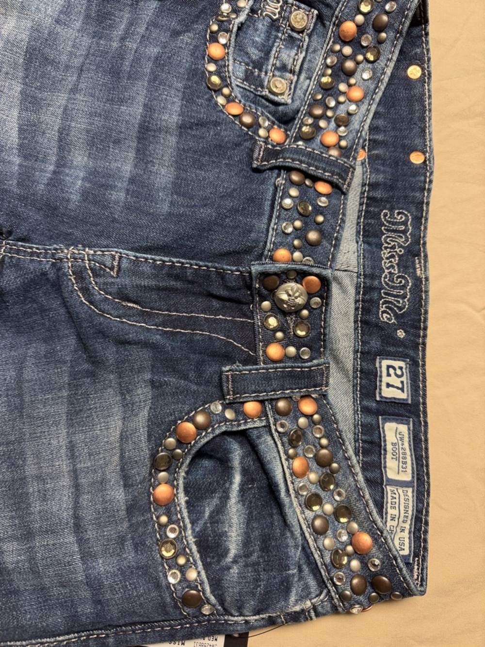 Miss Me Blue Bootcut Jeans with Studded Waist - Picture 3 of 6
